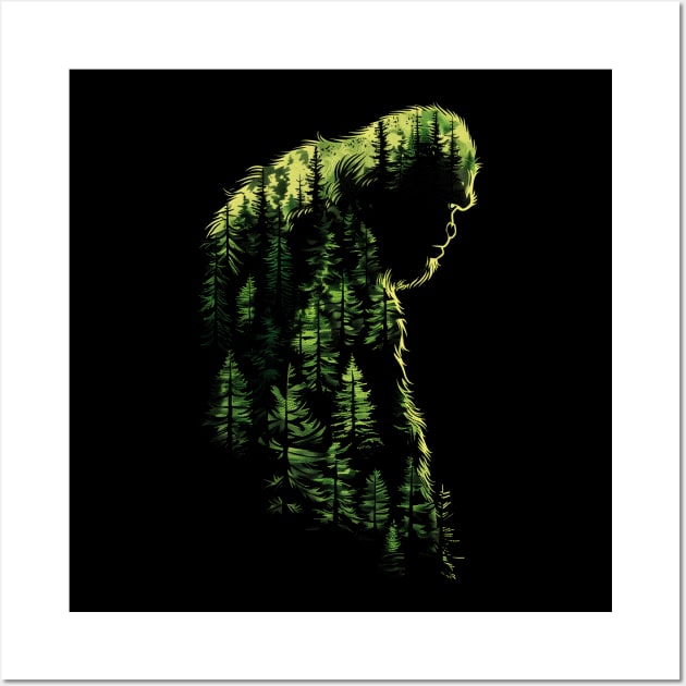 Double Exposure Bigfoot In the Forest Wall Art by ArtisanEcho